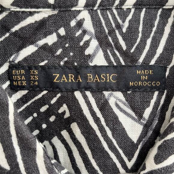 Zara 100% Linen Zebra Print‎ Mini Shirt Dress Short Sleeves Black White, Size XS - Picture 4 of 10